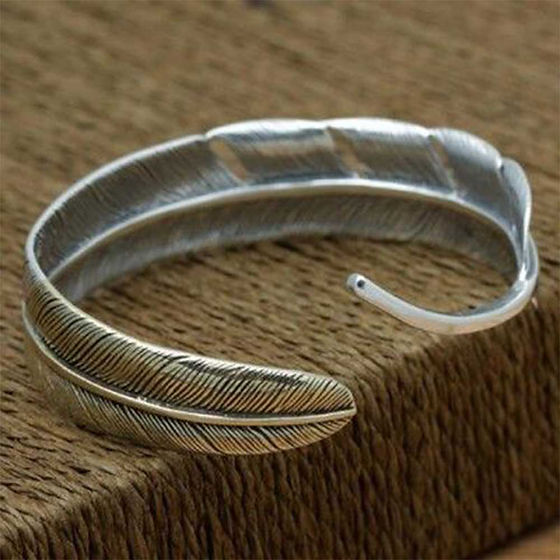 Adjustable Feather Design Pure 925 Silver Kada For Men And Women 50Gm - Jewelry Type: Bangles