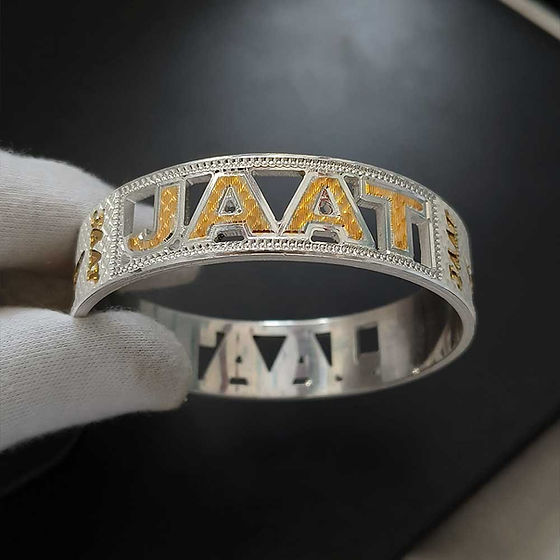 Crown Design Gold Rodium Flat Silver Kada For Men 50Gm - Grade: Jewellery