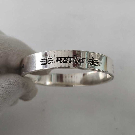 Engraved Trishul O Mahadev Pure Silver Kada For Men 30Gm - Gender: Unisex