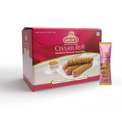 Golden Strawberry Cream Roll 24 Pcs - Eggless, Solid Form, Box Packaging | Good Quality, FSSAI Certified, 2 Months Shelf Life