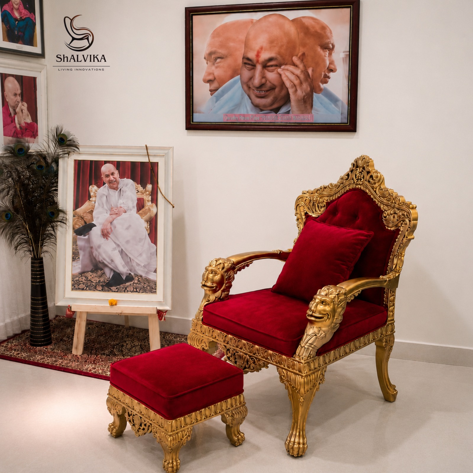 Handcrafted Wooden Guruji Maharaj Singhasan Chair