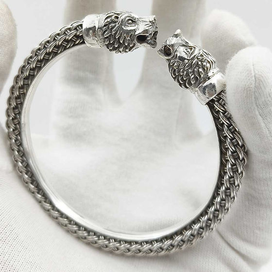 Mens Lion Double Face Silver Kada For Gifting 50Gm - Gender: Unisex