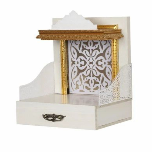 Wooden Pooja Temple - 36x24x16 inches White Polished Finish | Good Quality Coated Surface 1 Drawer Decorative Religious Style