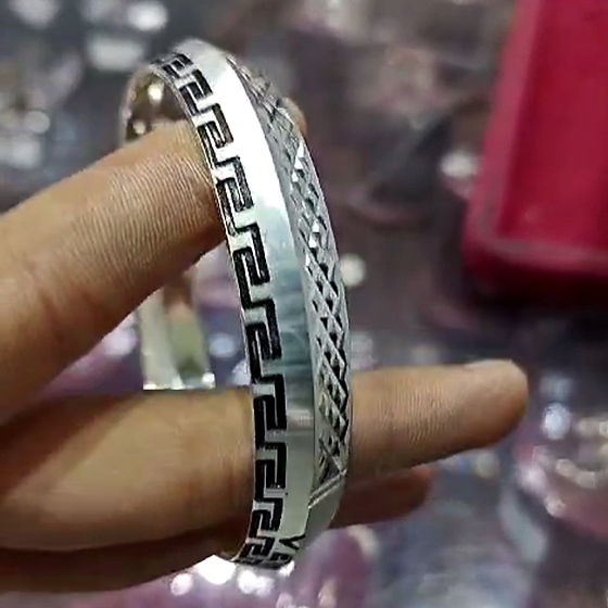 Black Radium Versace Engraving Silver Kada For Men & Women 45Gm - Gender: Unisex