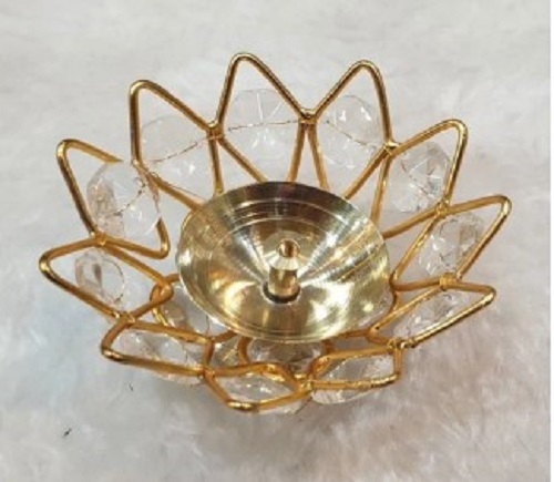 Brass Lotus Crystal Diya