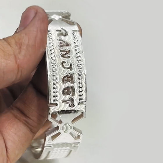 Cross Lining Customised Name Silver Kada 60Gm - Gender: Unisex