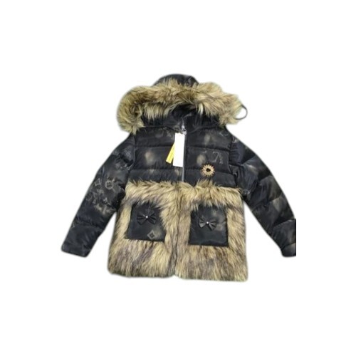Girls Black Brown Fur Taffeta Jacket