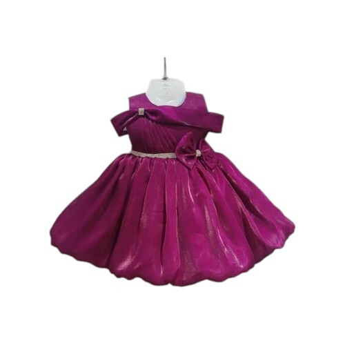 Girls Dark Purple Organza Frock - Sleeveless, 0-2 Years, Plain, Washable, No Fade, Bright Colors