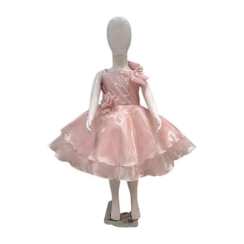 Girls Peach Organza Frock - Age Group: 3 To 4 Years