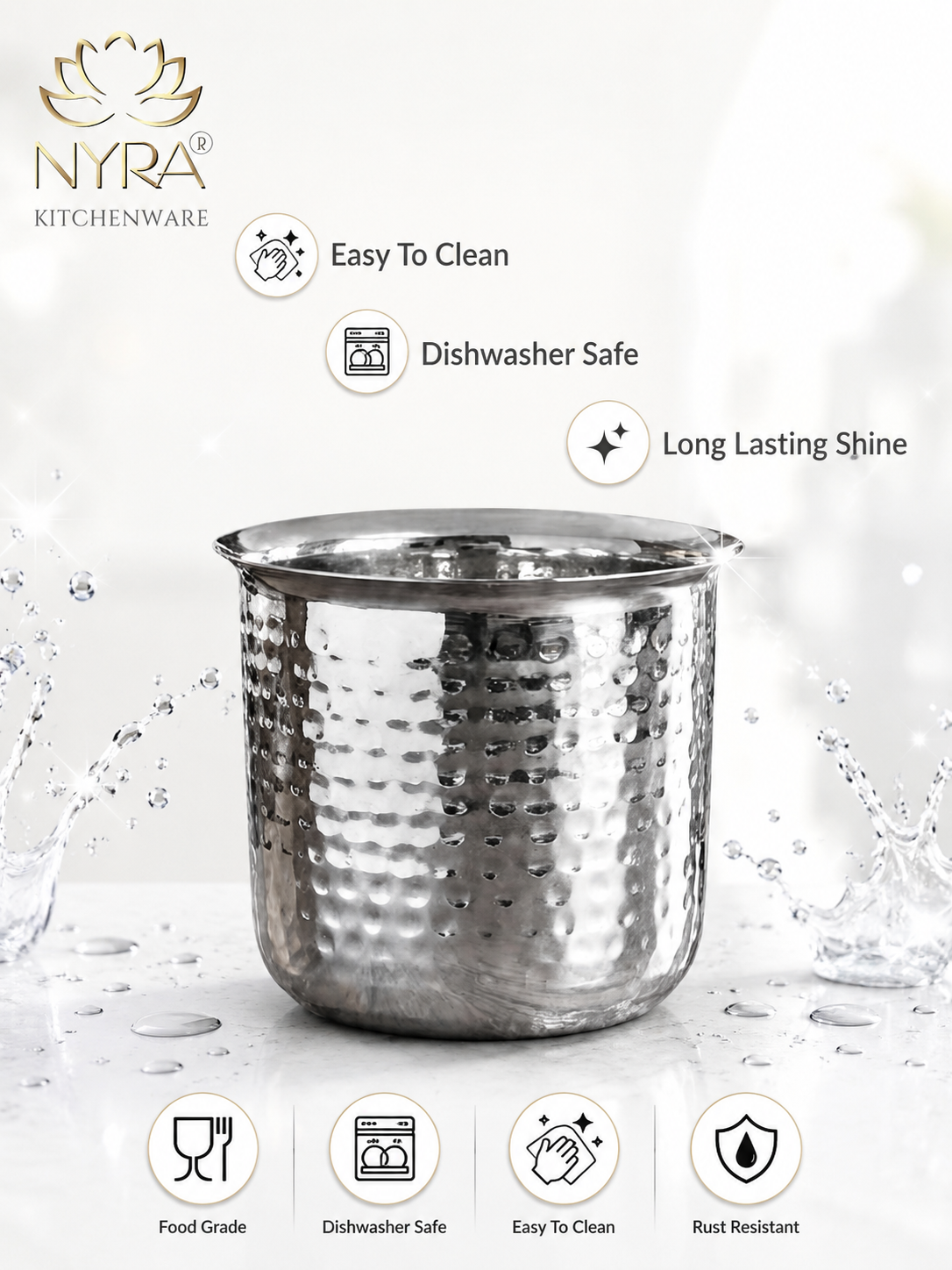 Stainless Steel Hammered Cooking Pot - Color: Silver