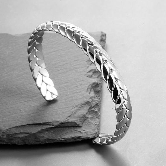 Leaf Casting Design Silver Kada For Men 50Gm - Gender: Unisex