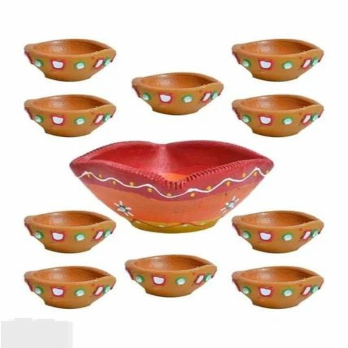Akhand Jyoti Clay Diya With Pack Of 10 Small Diya