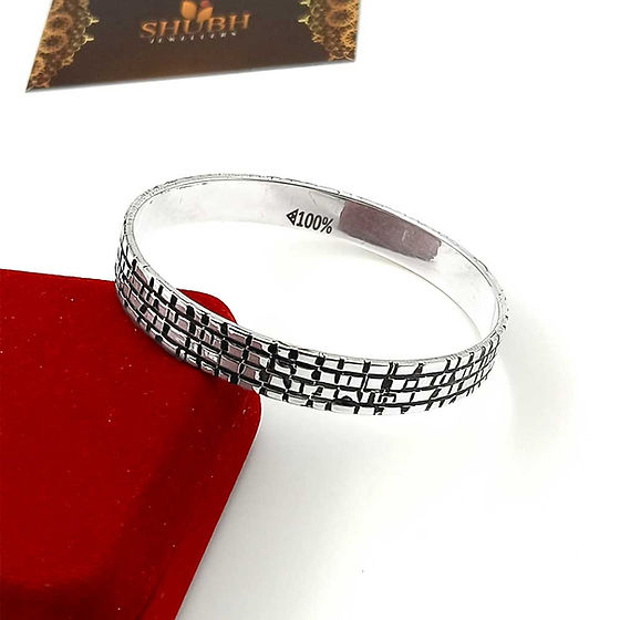 Black Radium Solid Brick Design Pure Silver Kada For Father Gift 30gm - Gender: Unisex