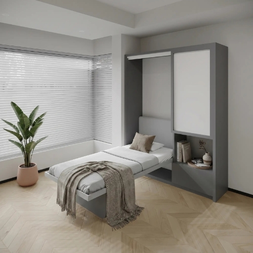 Foldable Single Murphy Bed With Study Desk