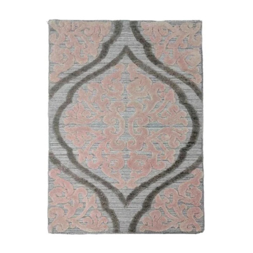 Pink Rectangular Handmade Carpet