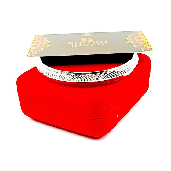 Side Wave Design Lining V Shape Pure Silver Kada For Husband 40Gm - Gender: Unisex