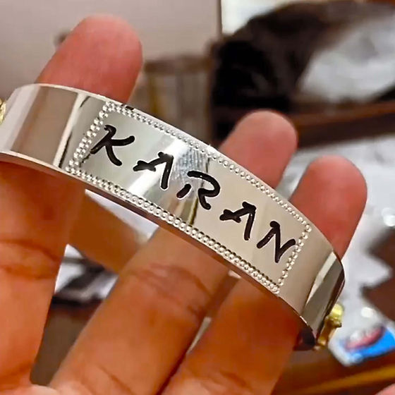 Snake Logo + Name Pure Silver Kada For Men 40 Gm - Gender: Unisex