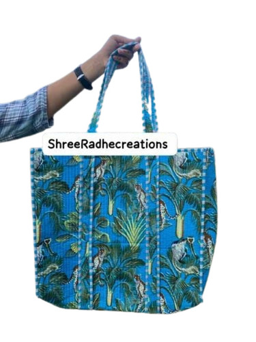Blue Color Cotton Tote Bag