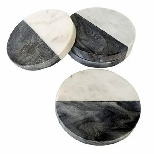 Black White Marble Round Coaster