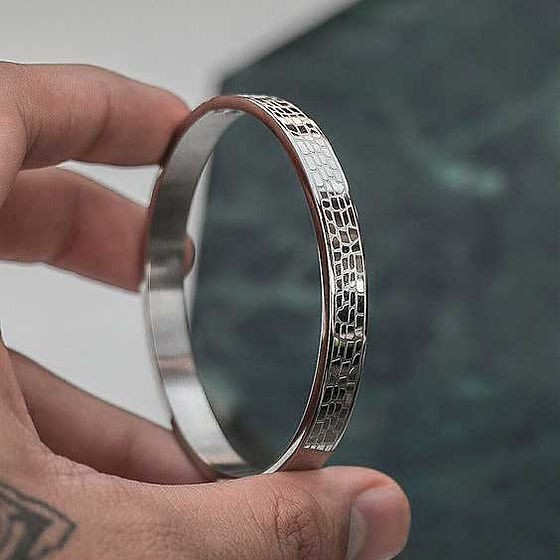Mens Solid Fancy Design Pure Silver Kada 50Gm - Gender: Unisex