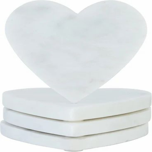 White Marble Heart Shape Coaster Set Of 4