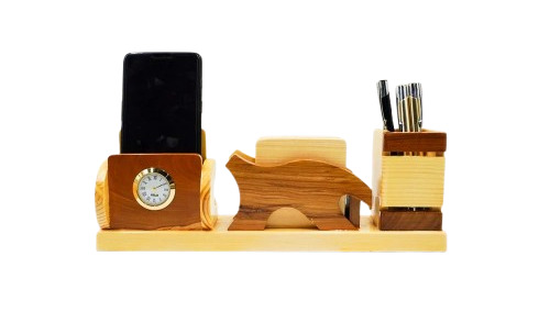 Wooden Pen Stand Mobile Clock Holder