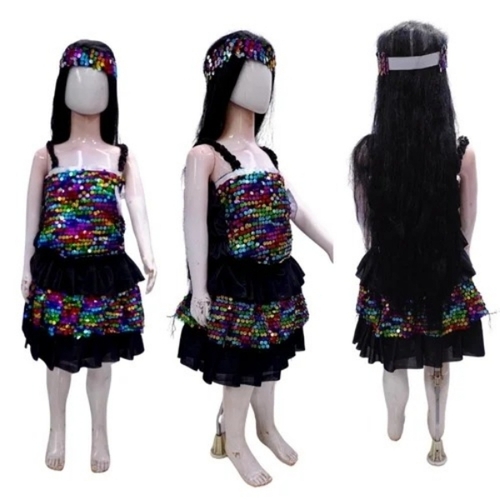 Kids Western Dance Dress - Polyester, Red, Embroidered | Breathable, Long, Customizable, Modern Style