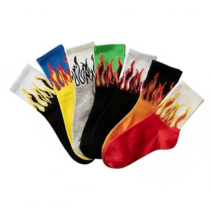 Cotton Fire Design Socks - Color: Multi