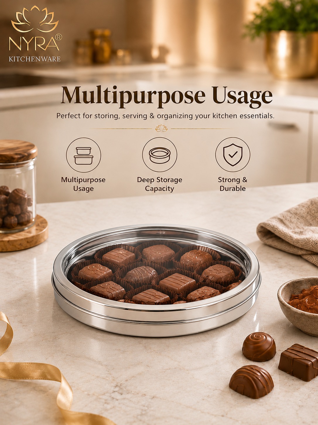 Stainless Steel Storage Box With See Through Lid - Height: 5.5 Centimeter (Cm)