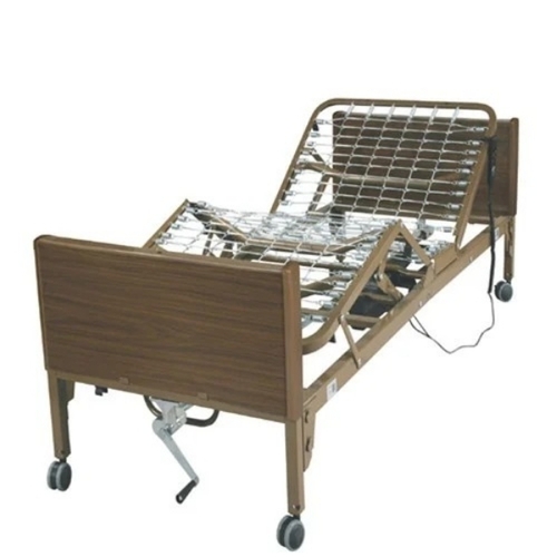 Electric Hospital Bed - Metal and Wood Standard Size Brown | Easy to Use Adjustable Portable Rust and Corrosion Resistant 4 Wheels
