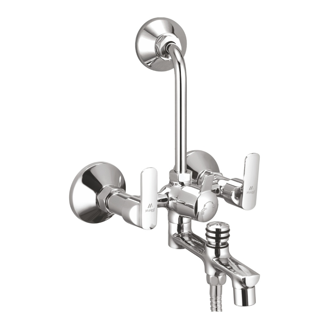 Honey Brass 3 in 1 Wall Mixer with Flange Overhead Shower Provision|Premium Chrome Finish|Used in Bathroom, Kitchen, Washbasins|Foam Flow|7 Year Warranty-BE-2522