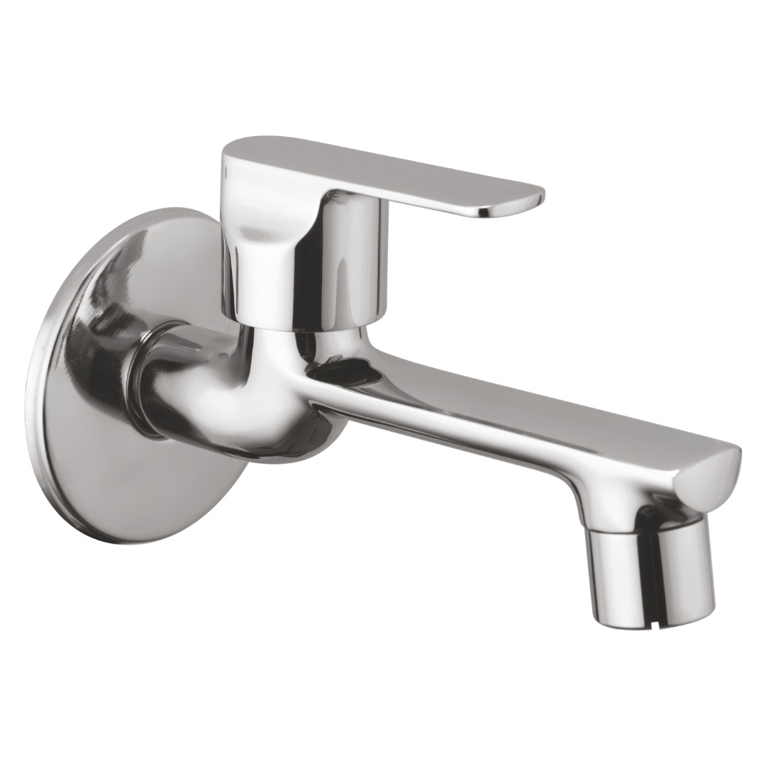 Honey Brass Long Body Bib Tap With Wall Flange - Color: Silver