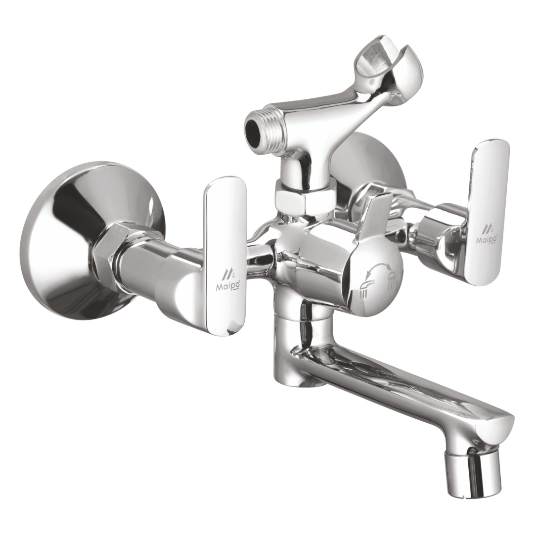 Honey Brass Wall Mixer Tap With Flange & Crutch Telephonic Shower Provision|Premium Chrome Finish|Used In Bathroom Kitchen Washbasins|Foam Flow|7 Year Warranty Be-252 - Color: Silver Grey