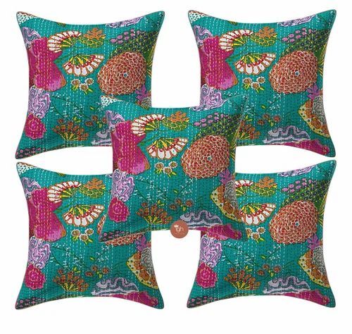 Set Of 5 Printed Silk Cushion Cover