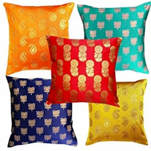 Set Of 5 Silk Cushion Cover