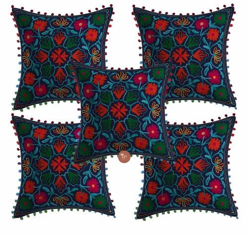 Set Of 5 Silk Square Cushion Cover