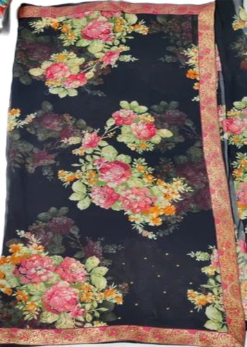 Black Floral Printed Georgette Saree