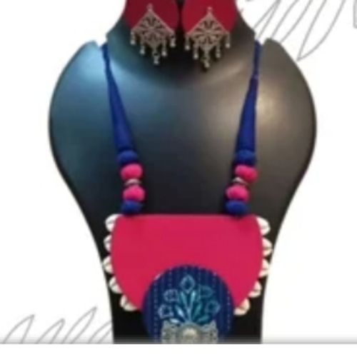 Handmade Fabric Earring And Necklace Set - Gender: Women