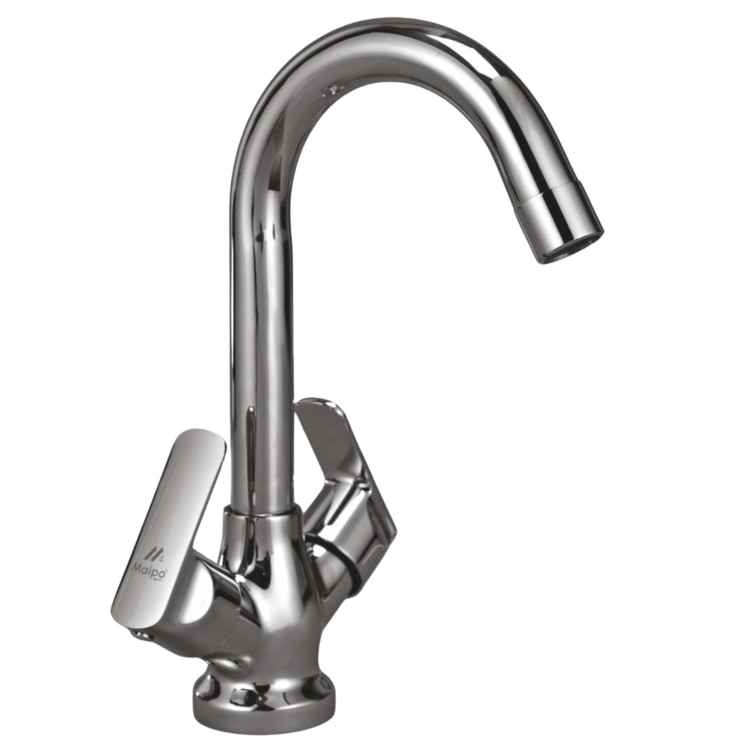 Honey Brass Centre Hole Basin Mixer Tap With Swan Neck Spout