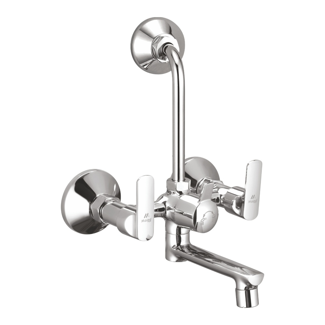 Honey Brass Wall Mixer Tap with Flange & Crutch Telephonic Shower Provision