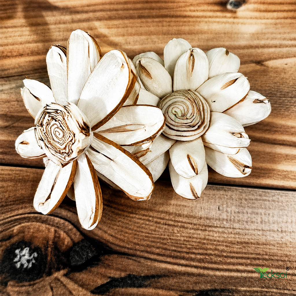 Premium Handcrafted Tecksoi Gardenia Sola Wood Flower - Color: Natural