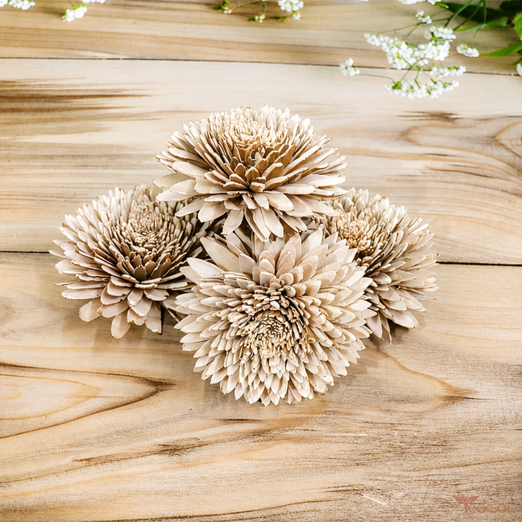 Tecksoi Bark Zinnia Sola Wood Flower - Color: Natural
