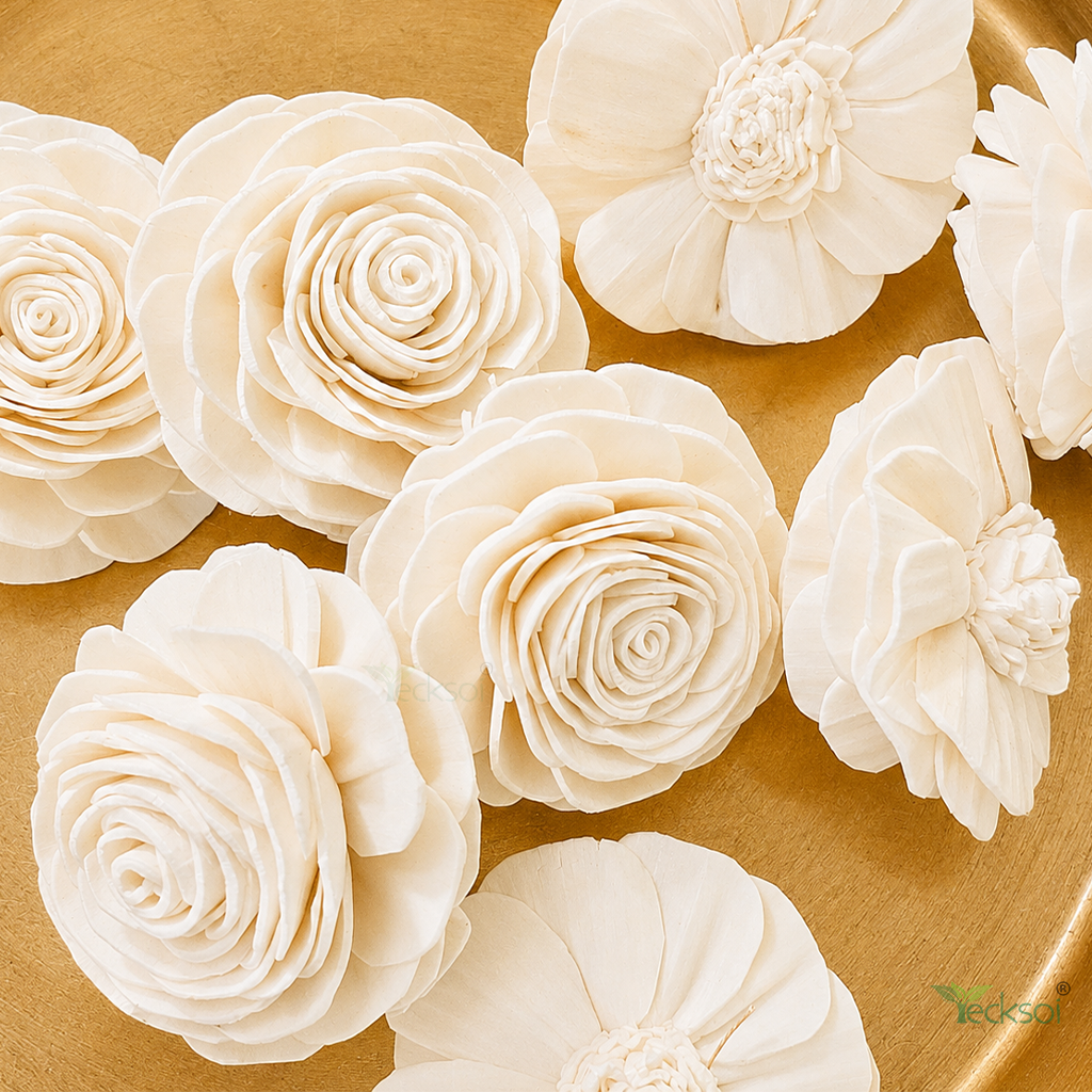 Tecksoi Beauty Rose Sola Wood Flower Elegant Handcrafted Floral Decor With Timeless Charm - Color: Natural