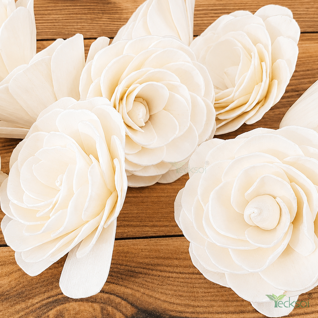 Tecksoi White Camellia Sola Wood Flower - Color: Natural