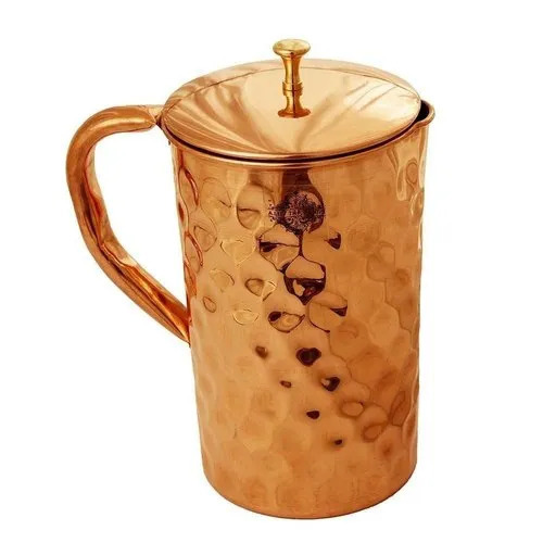 3 Litre Hammered Copper Water Jug - Copper, 3 Litre, Golden, With Copper Base, Polished Finish