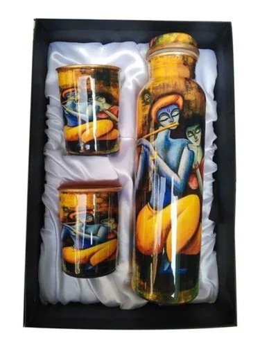 Krishna Meena Printed Water Copper Bottle Gift Set