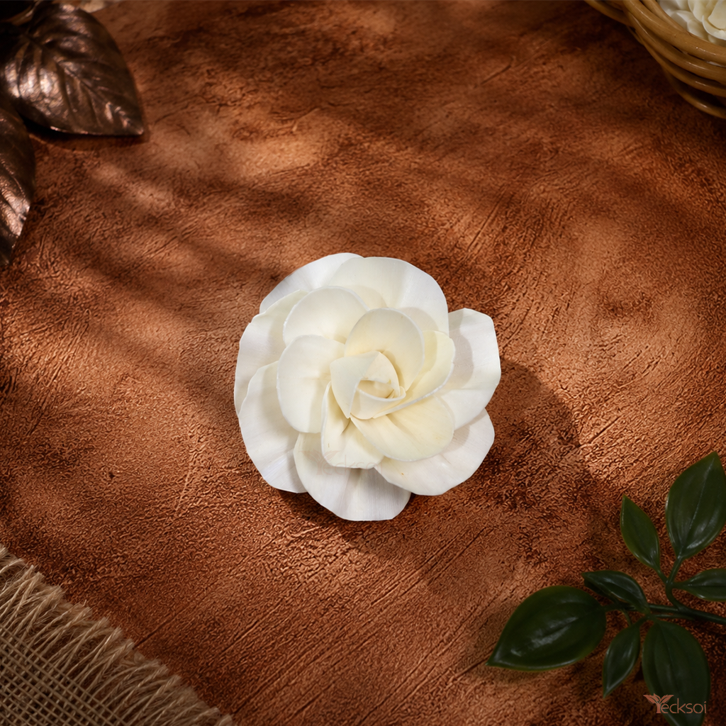 Tecksoi Handmade White Rose Bonica Sola Wood Flower - Color: Natural