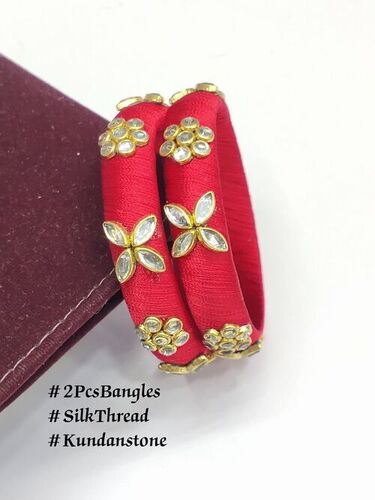 2Pcs Silk Thread Hand Crafted in 6 Colours Kundan Bangles