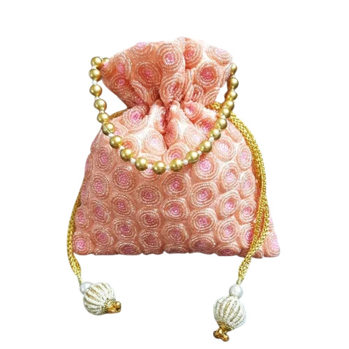 Peach Heavy Pearl Potli Bag