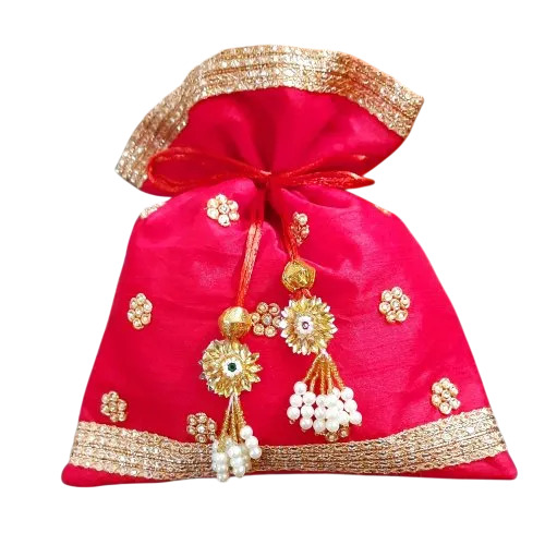 Red Embroidered Potli Bag - Color: Pink